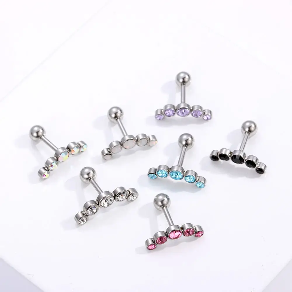 

1PC Crystal Cartilage Helix Tragus Earrings For Women Stainless Steel Bar Single Row Zircon Piercing Stud Earrings Body Jewelry