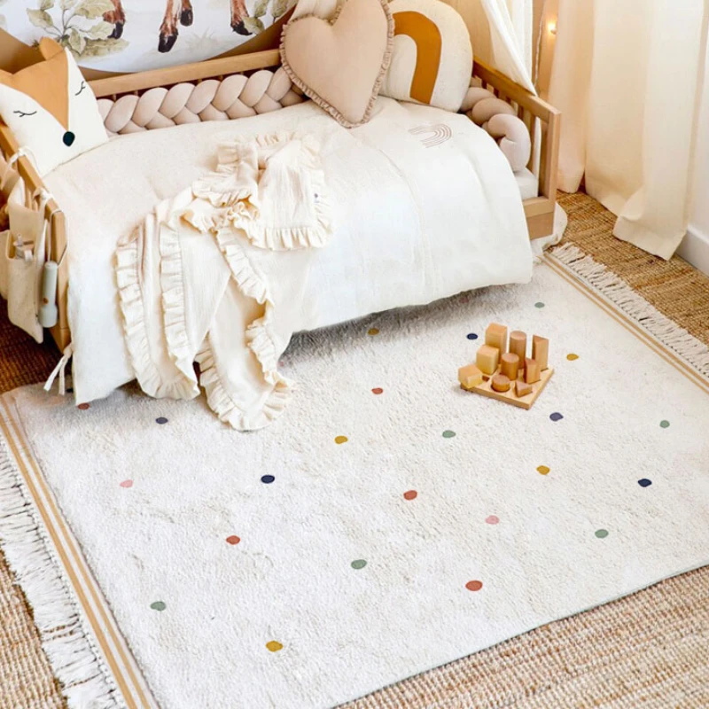 

Children's Room Carpet Cute Soft Round Tassel Floor Mat Large Area Living Room Bedroom IG Decoration Polka Dots Rug ковер 러그