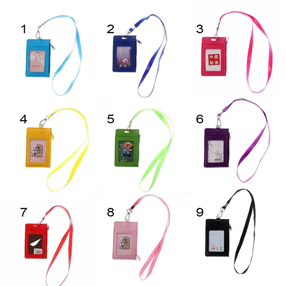 Badge Card Holder With Lanyard PU Leather Business Card Case Cover School Office Supplies Student Card Meal Card Case Pocket