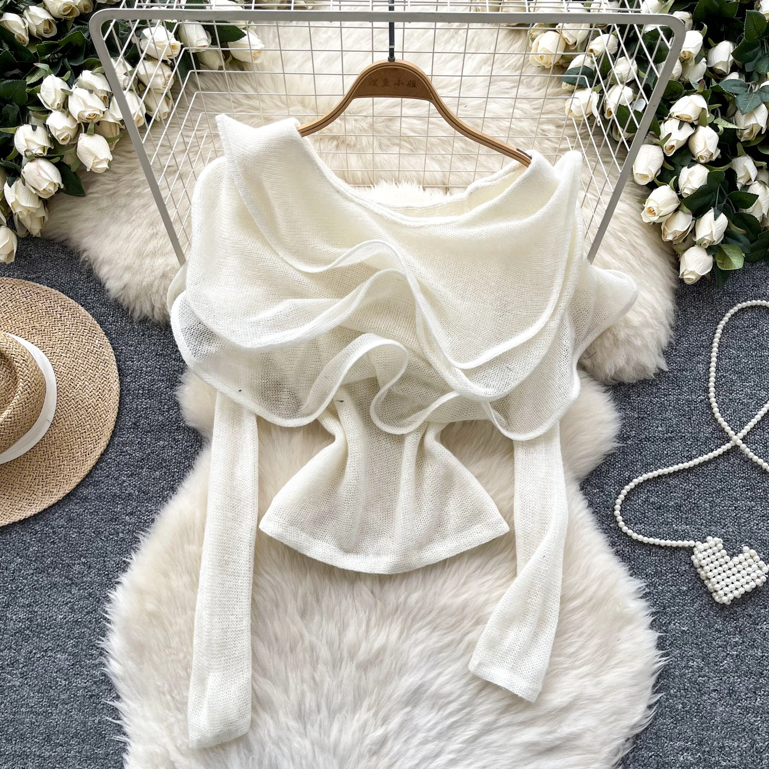 Hotsweet диагональный воротник с открытыми плечами элегантный шикарный вязаный