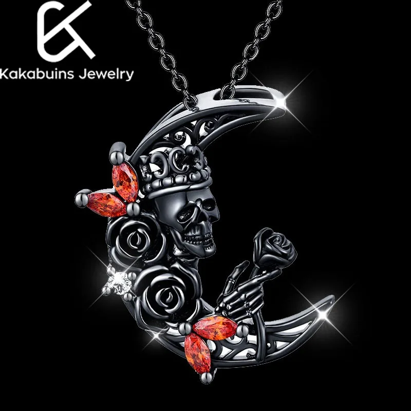 

Classic Luxury Crescent Pendant Black Skull Rose Flower Ladies Necklace Accessories Birthday Gift Exquisite Fashion Jewelry
