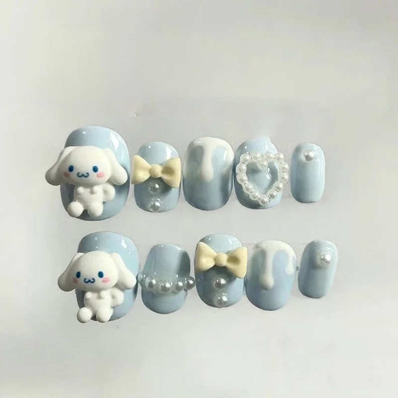 

10pcs Sanrio Nails Cinnamoroll Cartoon Resin Cute Sweet Girl Heart Detachable Custom Made Manicure Kawaii Nail Decoration Gifts