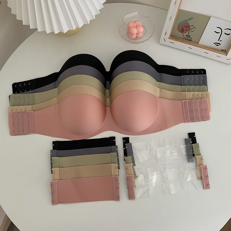 

Summer Strapless Bra Women Invisible One-piece Wrapped Tube Top With Removable Pads Sexy Underwear Lingerie Cropped Tanks Girls