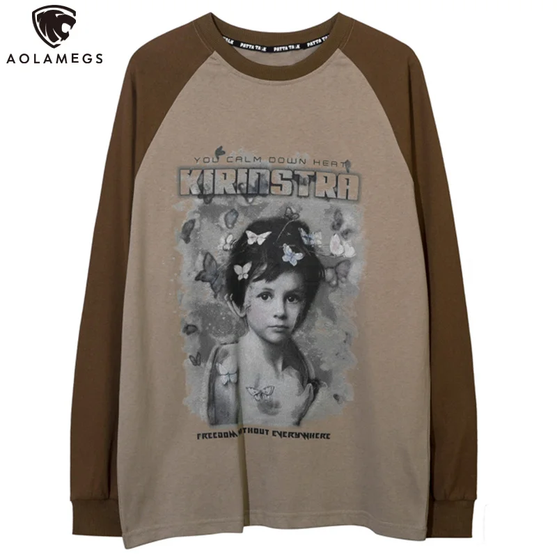 

Aolamegs Hip Hop Men Sweatshirt Child Letter Print Splicing Tops Autumn Casual Harajuku High Street Oversized Streetwear Couple
