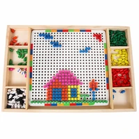 mushroom nail puzzle wood interconnecting building block mosaic jigsaw toys for children fine motor attention training kids game
