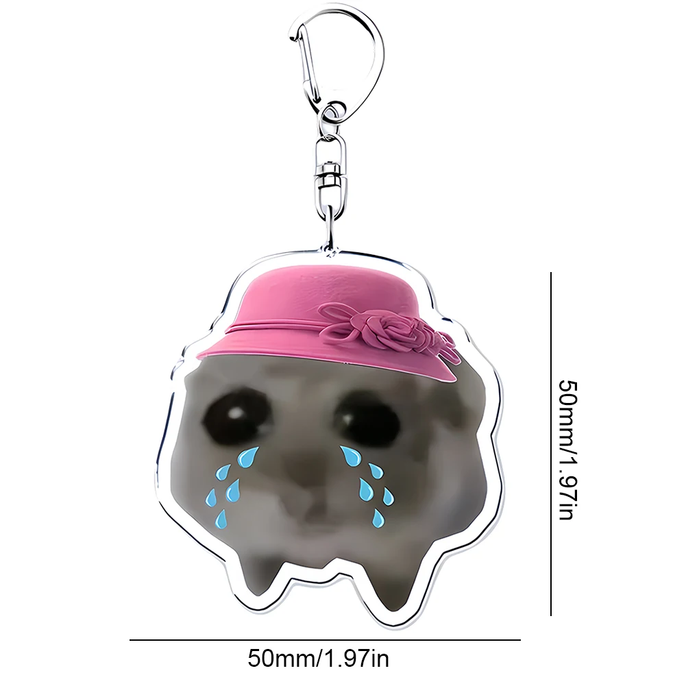 Популярный брелок для ключей с мемами розовая шляпа грустным хомяком акриловый