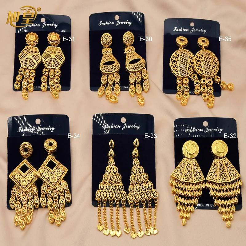 

XUHUANG Nigerian Bridal Wedding Earrings With Square Shape Tassels African Dubai Plated Long Earrings Party Pendant Jewelry Gift