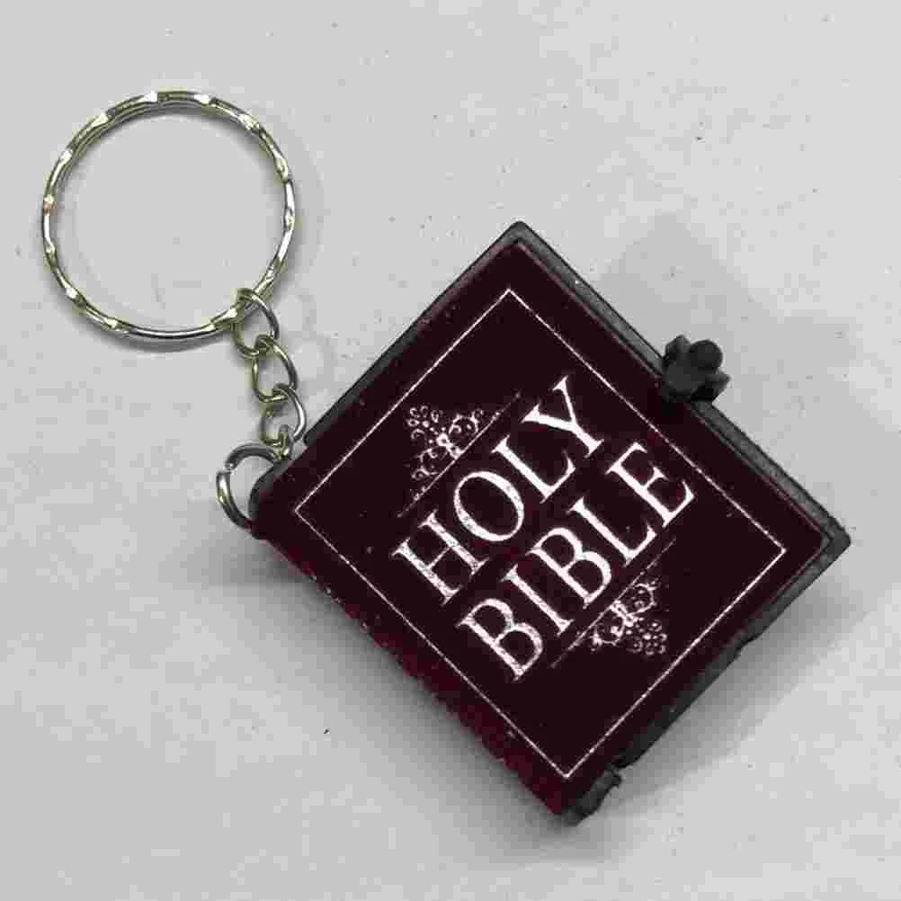 

4 Pcs Small Book Keychain Jesus Pendant Bag Hanging Adornment Accessories Key Ring Pendant Religious Keyrings Bible Keychains
