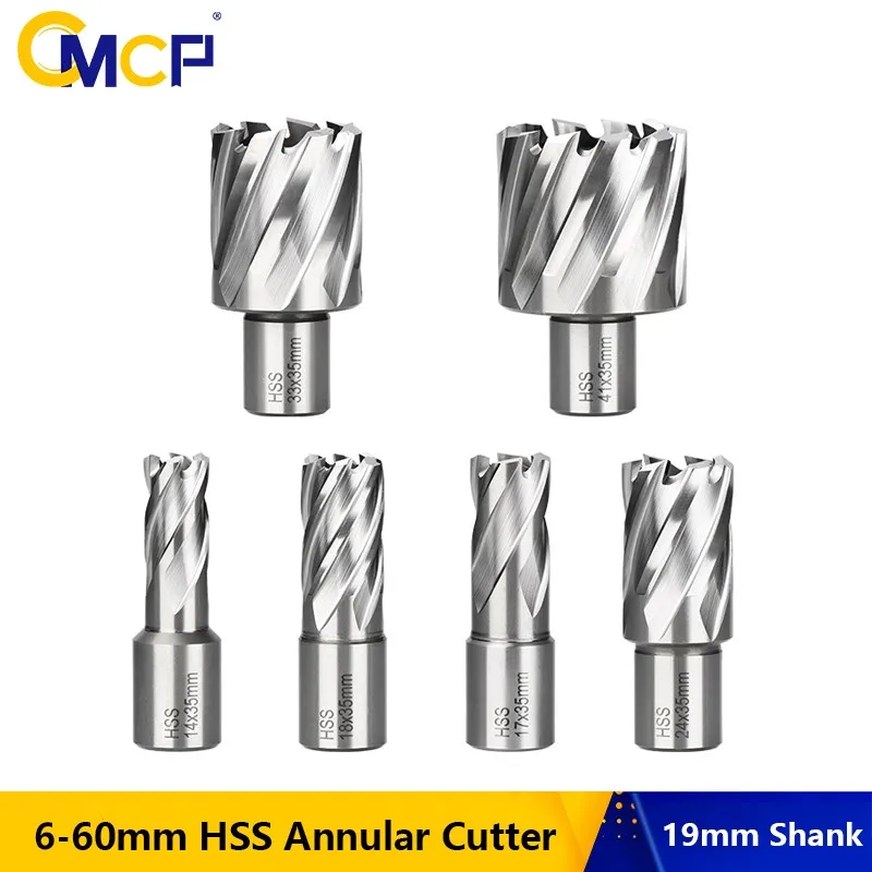 CMCP HSS Annular Cutter 6-60mm Core Drill Bit 19mm Weldon Shank Hollow Drill Bit Hole Saw Cutter For Metal Cutter Tool
