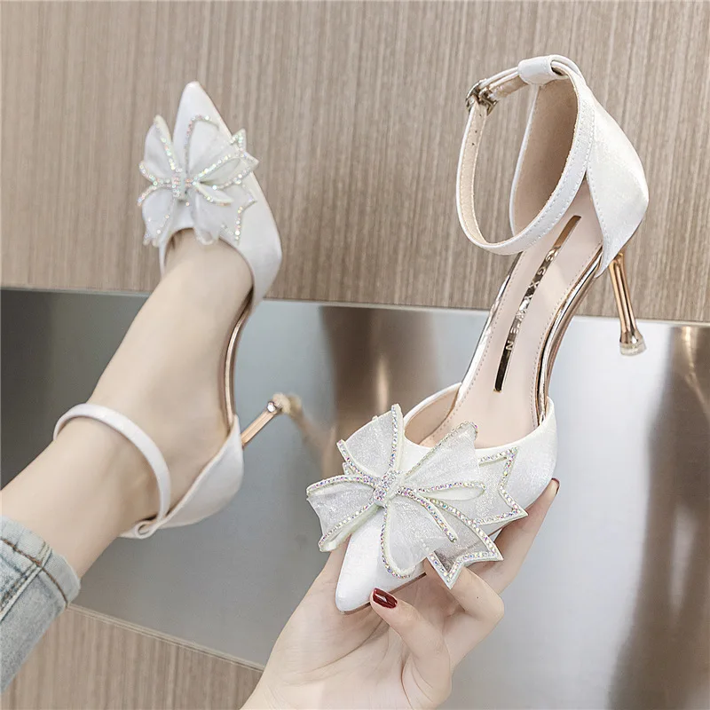 

Beige Heeled Sandals Clear Shoes Buckle Slip-on Loafers Summer Women's Black Stiletto Girls High Elastic Band Fashion Comfort