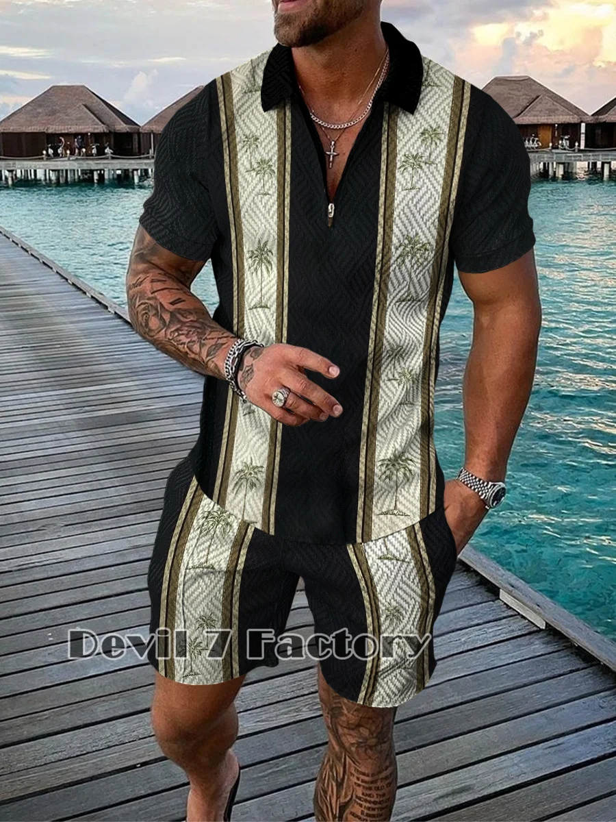 2023 Summer Men's Tracksuit Polo Shirts Shorts Set Casual Turn Down Collar T-Shirt Suit Male Clothing Fashion Streetwear Outfits