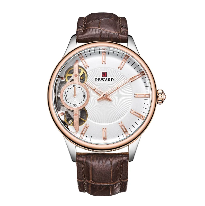 Полностью автоматические механические часы для мужчин в стиле ретро с кожаным
