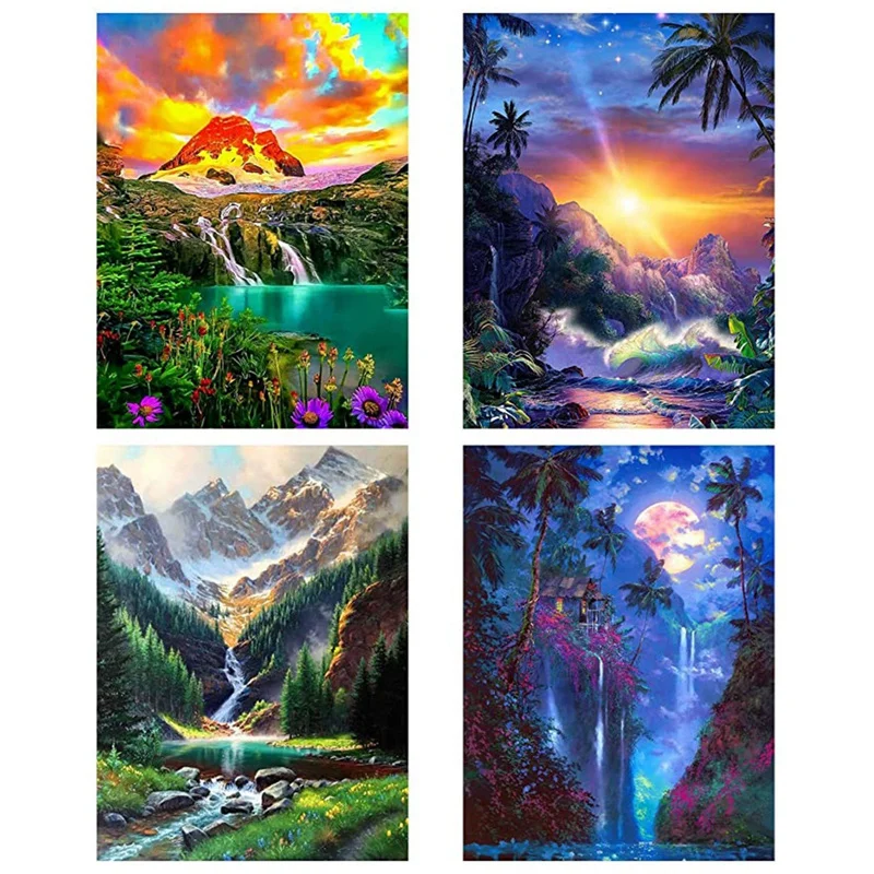 

Набор для алмазной живописи «сделай сам», комплект из 4 круглых алмазных картин с мотивом гор для домашнего декора, 30 х40 см