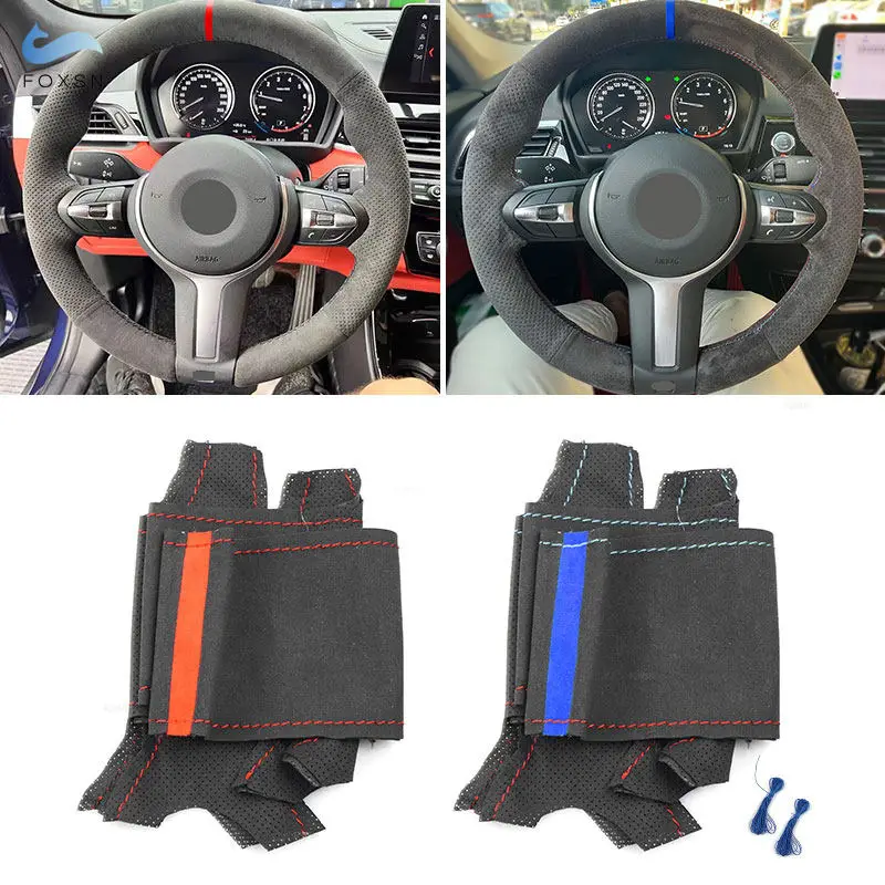 

For BMW M Sport F30 F32 F34 F20 F22 M140i M235i F10 F12 F39 F15 F16 F25 F26 M50d Car Steering Wheel Cover Suede Leather Trim