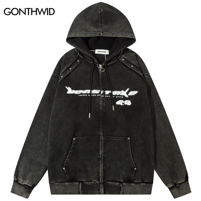 

Винтажная толстовка с капюшоном в стиле оверсайз, уличная одежда в стиле хип-хоп, ретро, на молнии, с потертостями, толстовка с капюшоном, Y2K, 2023, Харадзюку, панк, готические свободные куртки