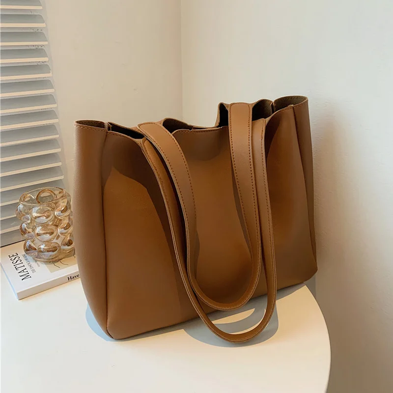 

Vintage PU Leather Zipper Shoulder Underarm Bag Women Casual All-match Soild Color Large Capacity Shopping Tote Handbags