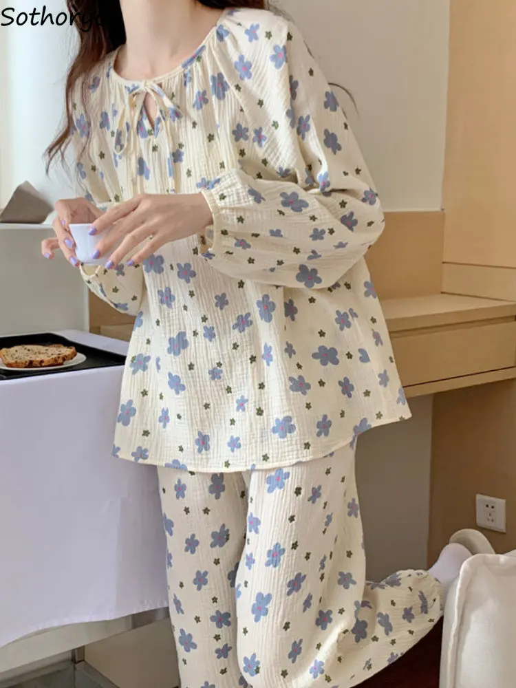 

Pajama Sets Women Flower Daily Students Spring Comfortable Kawaii Trendy Simple All-match Casual Korean Style Colorful Loose New