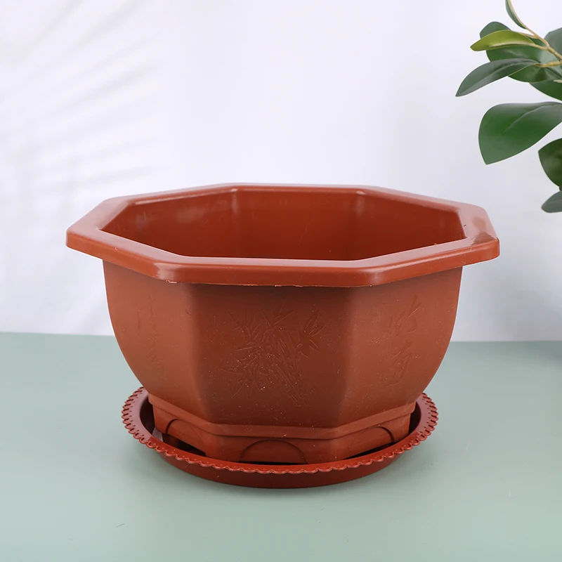 Новый бытовой шестиугольный пластиковый цветочный горшок с подносом нелегко