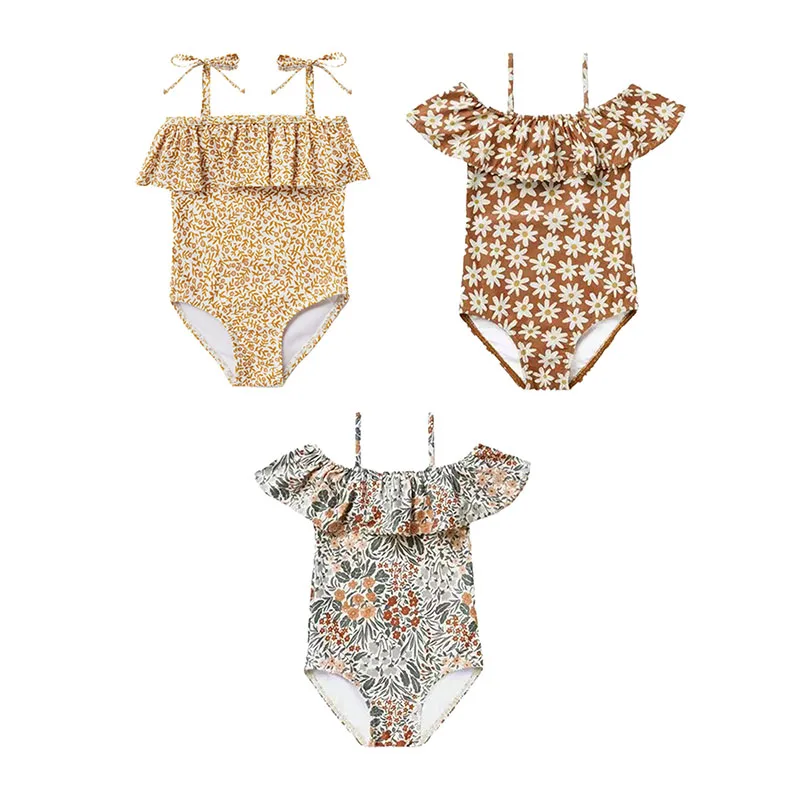 

2~12 years old swimsuit for girls sling ruffled children's beachwear hot spring cute floral one-piece swimsuit girls swimwear
