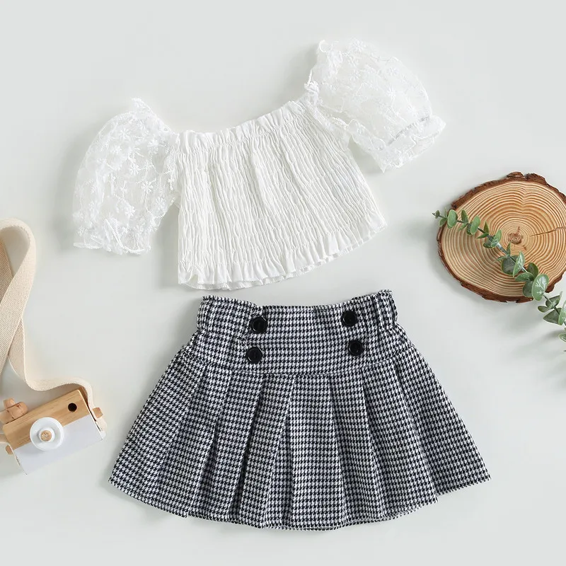 

Детский комплект из юбки и кружева, с коротким рукавом-фонариком