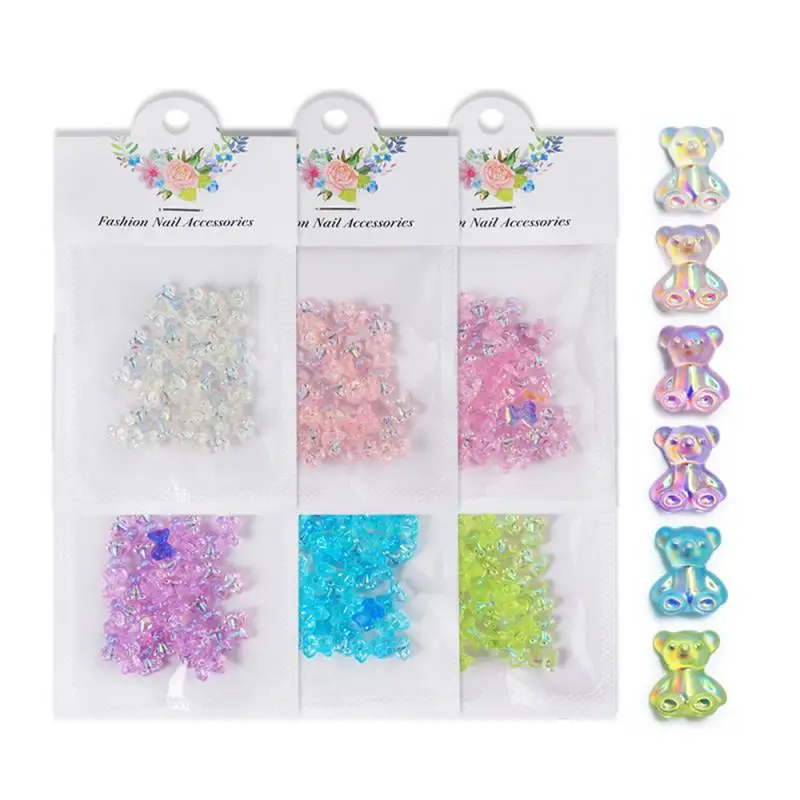 

30pcs/bag 3D Nail Crystal Aurora Bear Nail Decor Glitter Resin Gummy Bear Nail Art Rhinestones Woman DIY Manicure Accessories