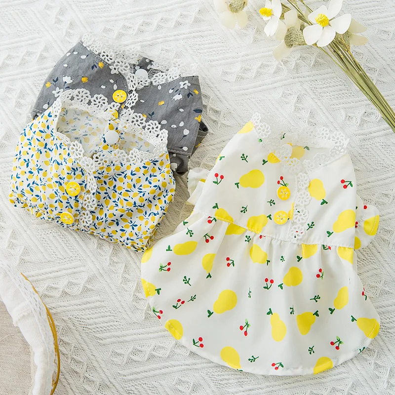 

Новое Цветочное платье для домашних животных, юбка с рукавами-фонариками, одежда для маленьких собак, чихуахуа, летнее дышащее желточное пл...