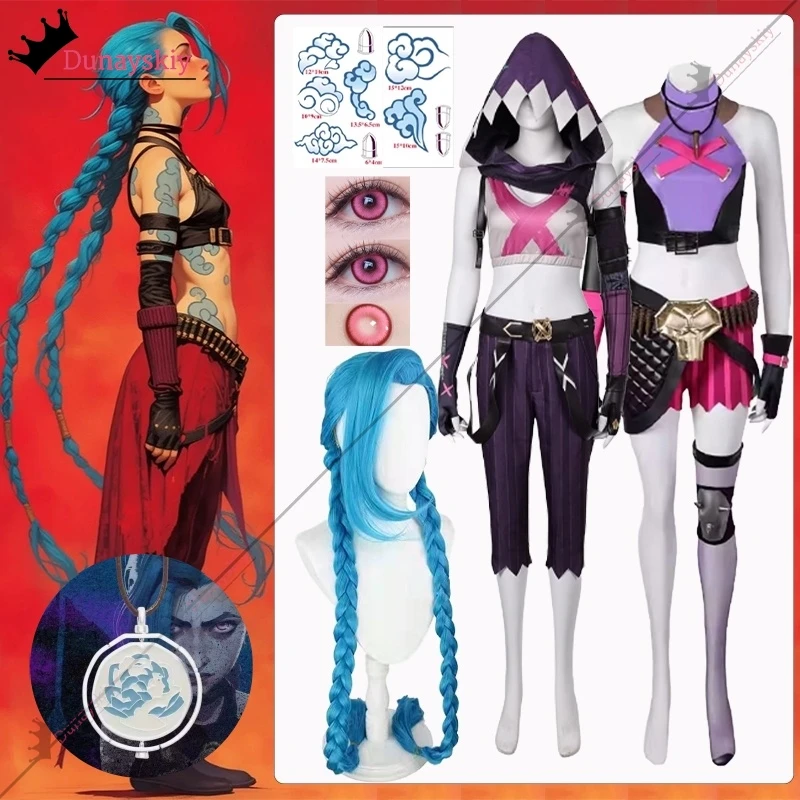 5 стилей-Jinx карнавальный костюм аниме-игра LOL Arcane наряд для ролевых игр парик Jinx