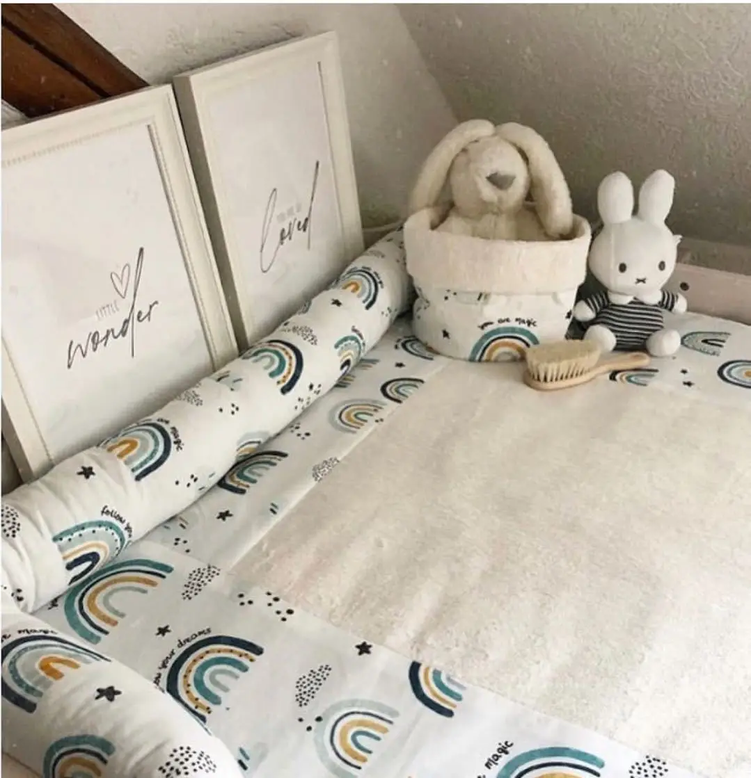 

Removable and Washable Children's Printed Rainbow Crib Surround Safety Anti-collision Guardrail Bed By Comforting Long Pillow