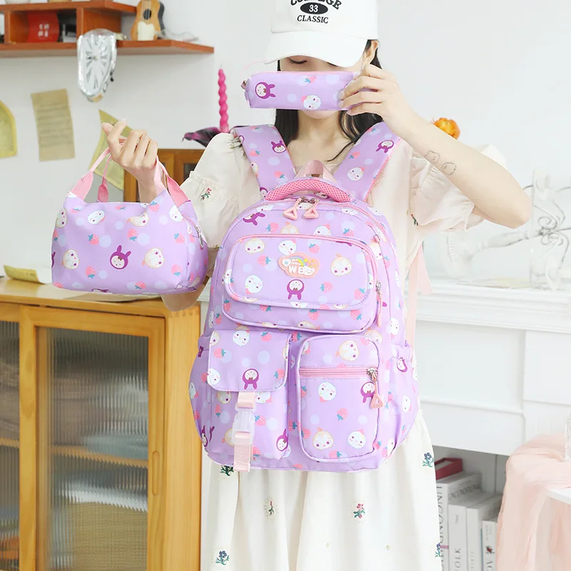 

Three Piece Set Elementary School Backpack Anti Splashing Large Capacity Tidal Leisure Japanese Series Night Reflection Cute