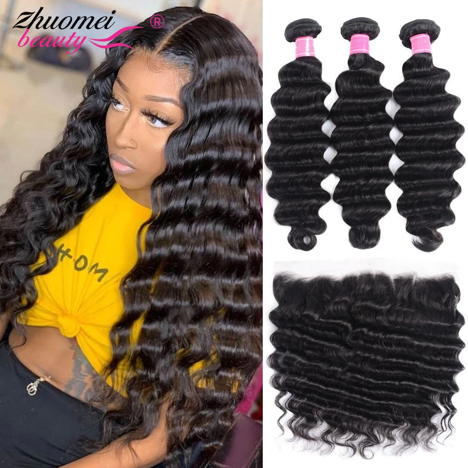 30 Inch Brazilian Loose Deep Wave Bundles With Closure Frontal 100% Remy Human Hair Lace Closure Frontal With Bundles Human Hair