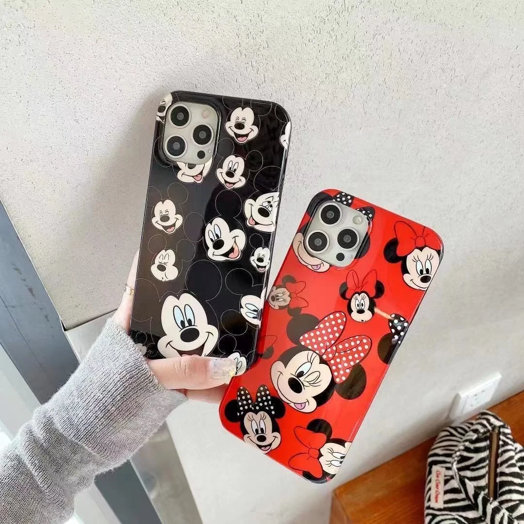 

Disney Glossy Minnie Mickey Mouse Couples Phone Cases For iPhone 14 13 12 11 Pro Max XR X XS MAX 8 7 Plus SE XR Cover