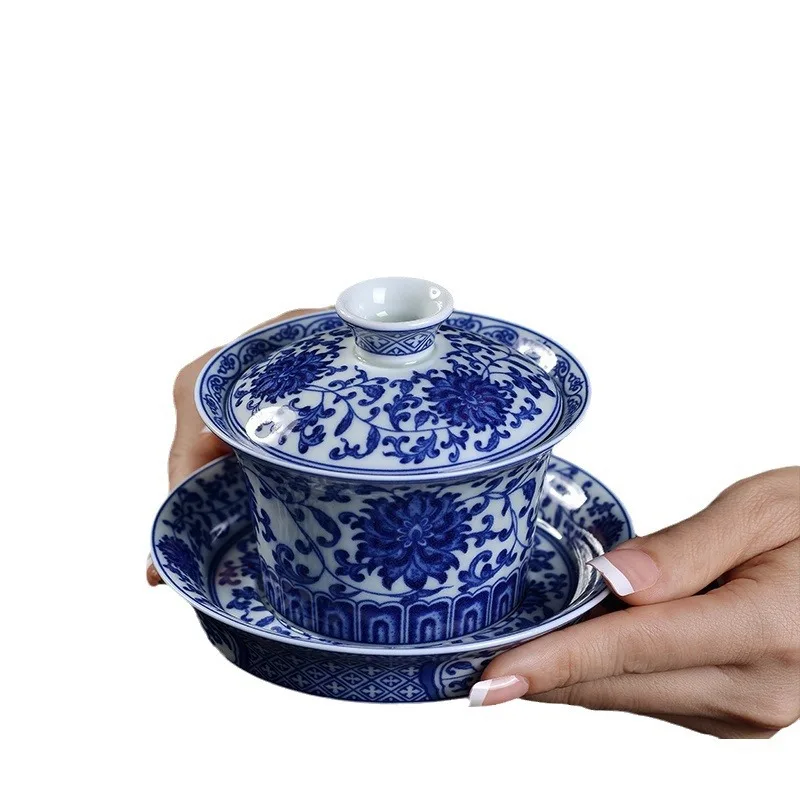 Цзиндэчжэнь Qitang сине-белый фарфоровый точечный рабочий блоклок ветка Gaiwan