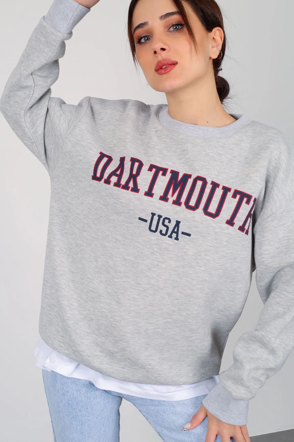 

Facette Women 2022264245 Gray Gray Printed Three Yarn Sweat