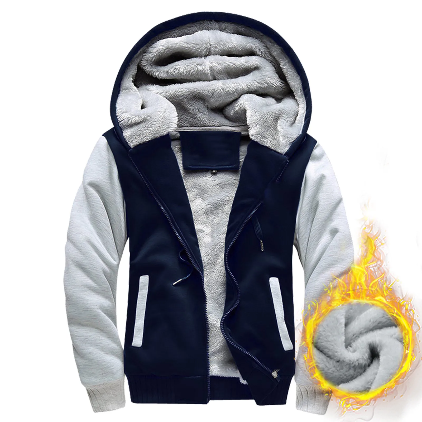 

Fall Men's Casual h Splice Hooded Coat Zipper Pocket Long Sleeve Hoodie Top