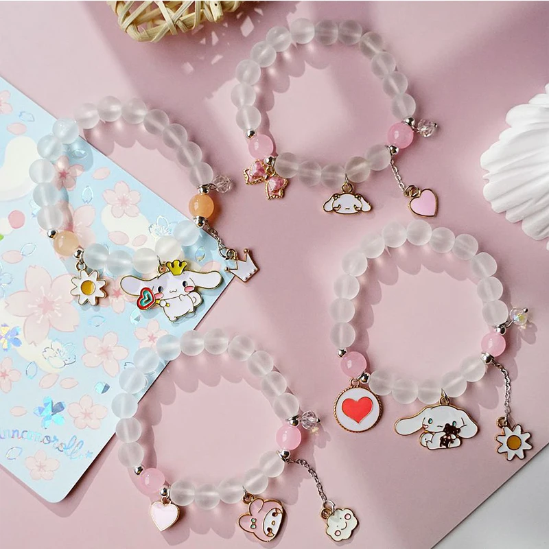 

Kawaii Anime Kuromi Small Fresh Cinnamoroll Double Crystal Beaded Bracelet Female My Melody Simple Mori Girlfriend Bracelet