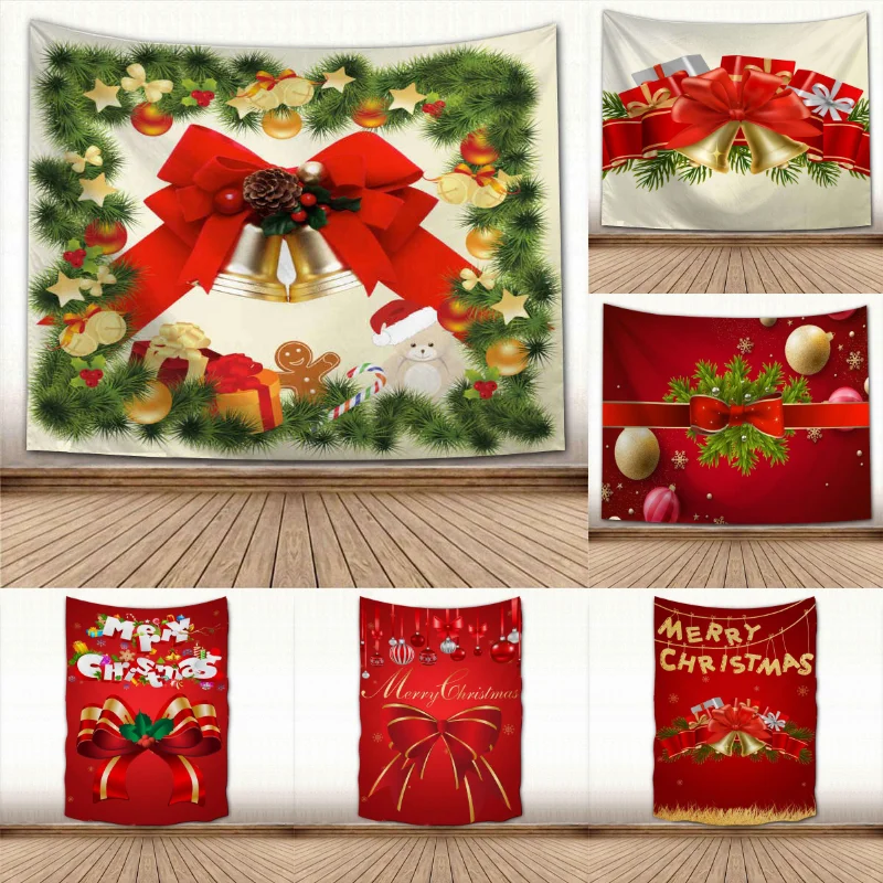 

Merry Christmas Bow Tapestry Wall HangingTapestry 2022 Happy New Year Party Decoration Sleeping Pad Wall Carpets Dorm Decor