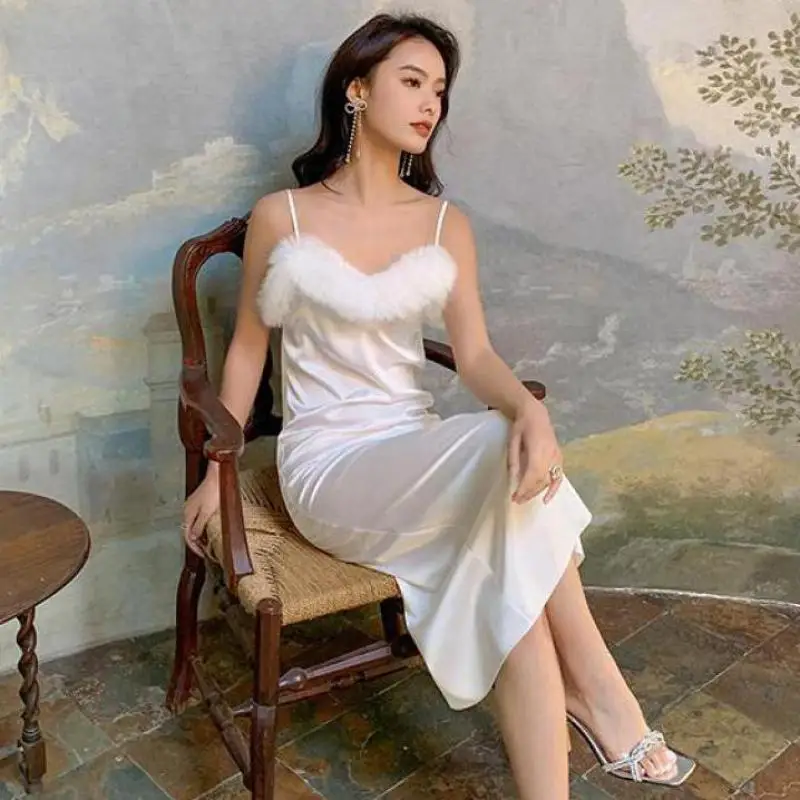 

White Nightgown Spaghetti Strap Nightdress Sleepwear Loungewear Backless Women Rayon Sleepshirt Sexy Nighty Gown Home Clothes