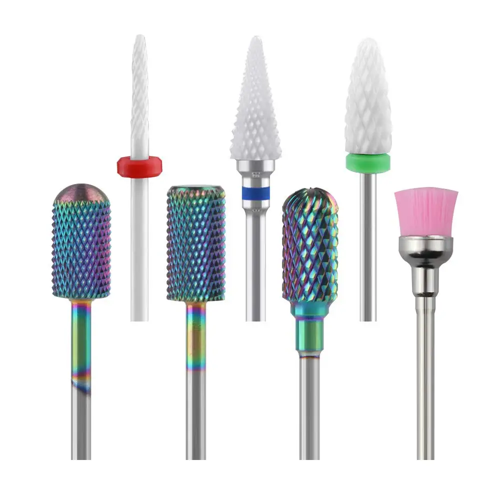 7 Pcs/Set Rainbow Tungsten Milling Cutter For Manicure Gel Cuticles Remove Polishing Toos Nail Drill Bits