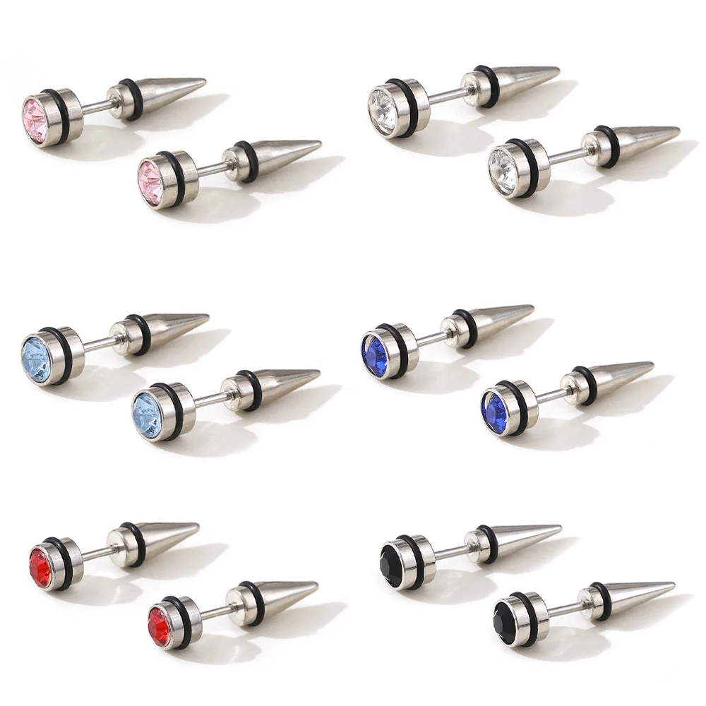 

New Punk Titanium Steel Screw Pointed Cone Diamond Stud Earrings for Women Men Geometric Stud Ear Pierced Jewelry