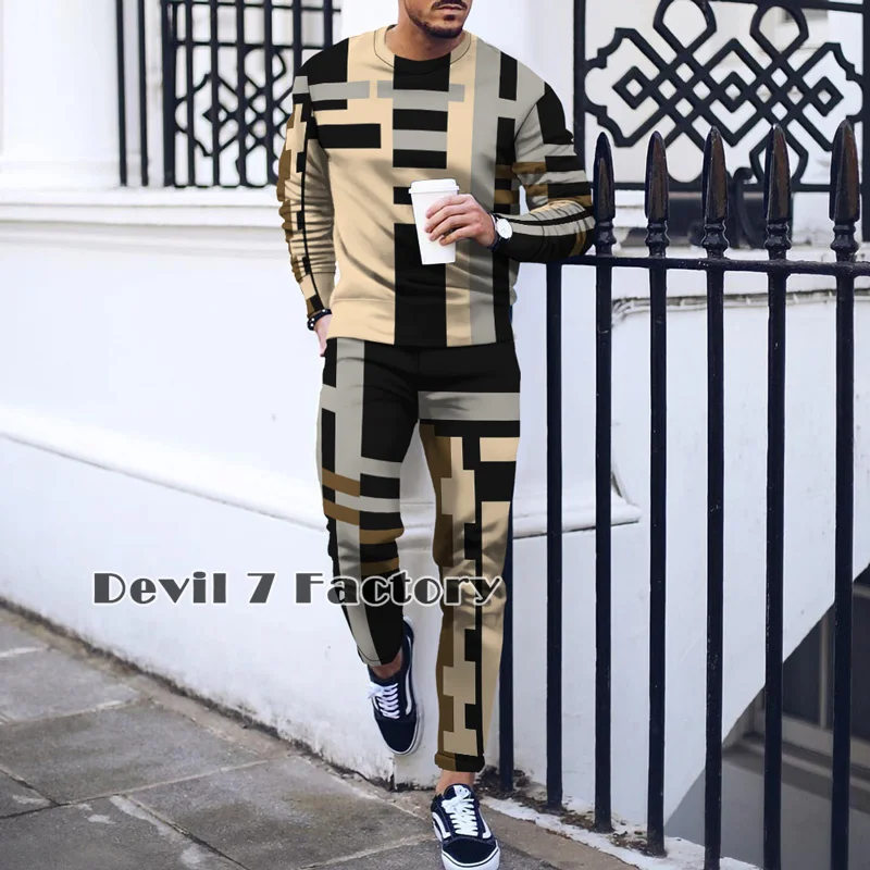 Autumn Men's Streetwear Tracksuits Trousers 2 Piece Set 3D Print Fashion Man Clothes Outfits Long Sleeve T Shirt Sweatpants Suit