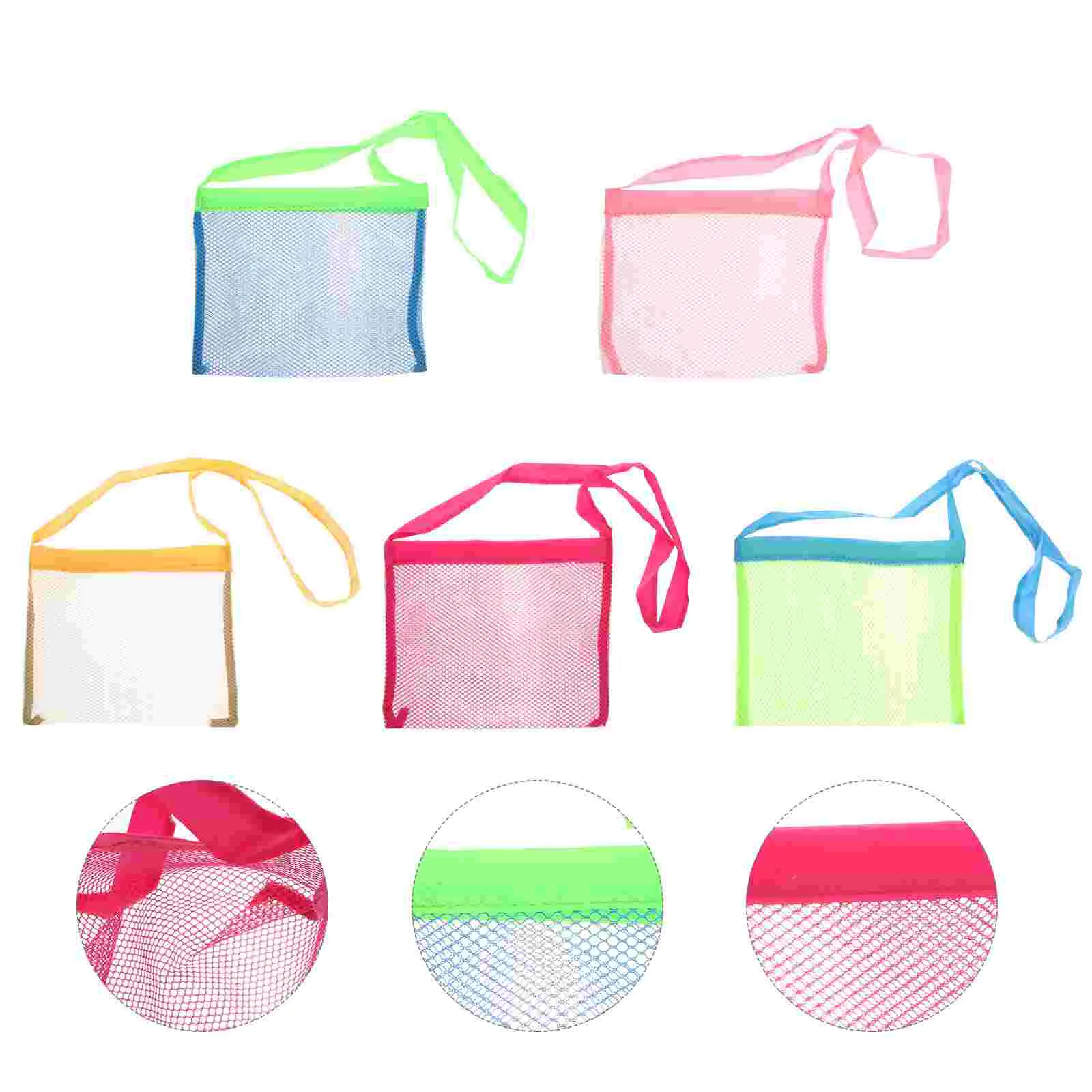 

5pcs Mesh Sea Shell Collecting Bags Beach Sand Toys Bags Shoulder Strap Bags Beach Treasures Seashell Mesh Bags Toy Storage