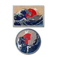 3d embroidered patches great wave off kanagawa design iron on or sew on patches hook loop morale badges clothes stickers patches