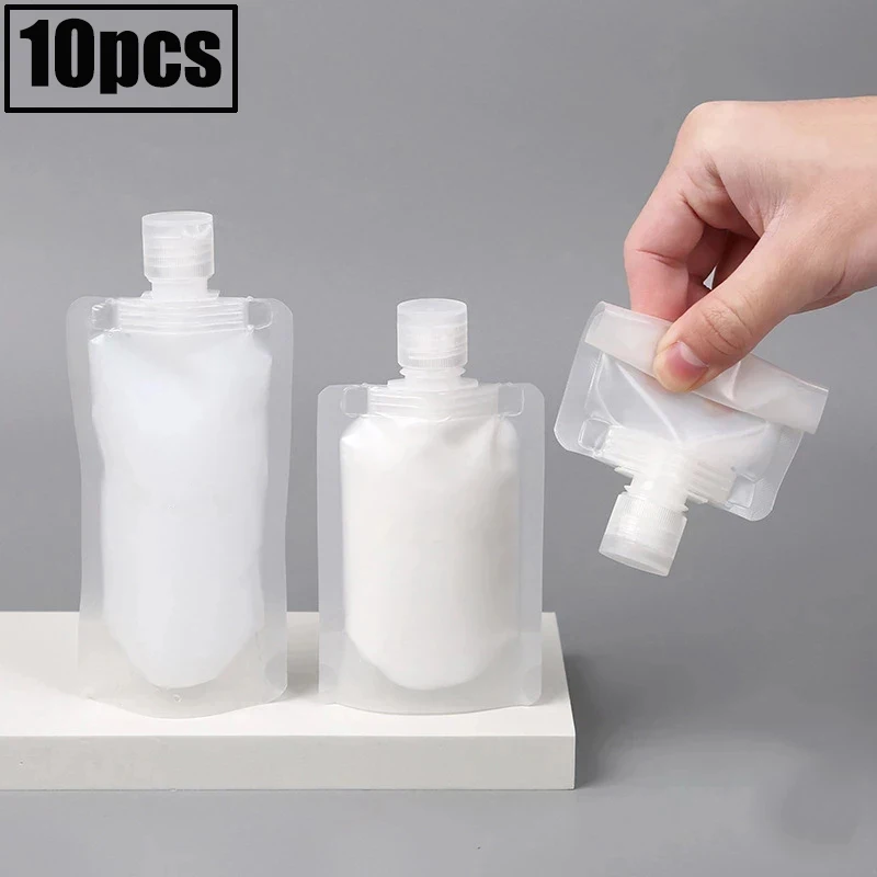 

10pcs Travel Hervulbare Clamshell Verpakking Zak, Lege Squeeze Plastic Stand Up Tuit Zakje Voor Lotion Shampoo Opslag Container