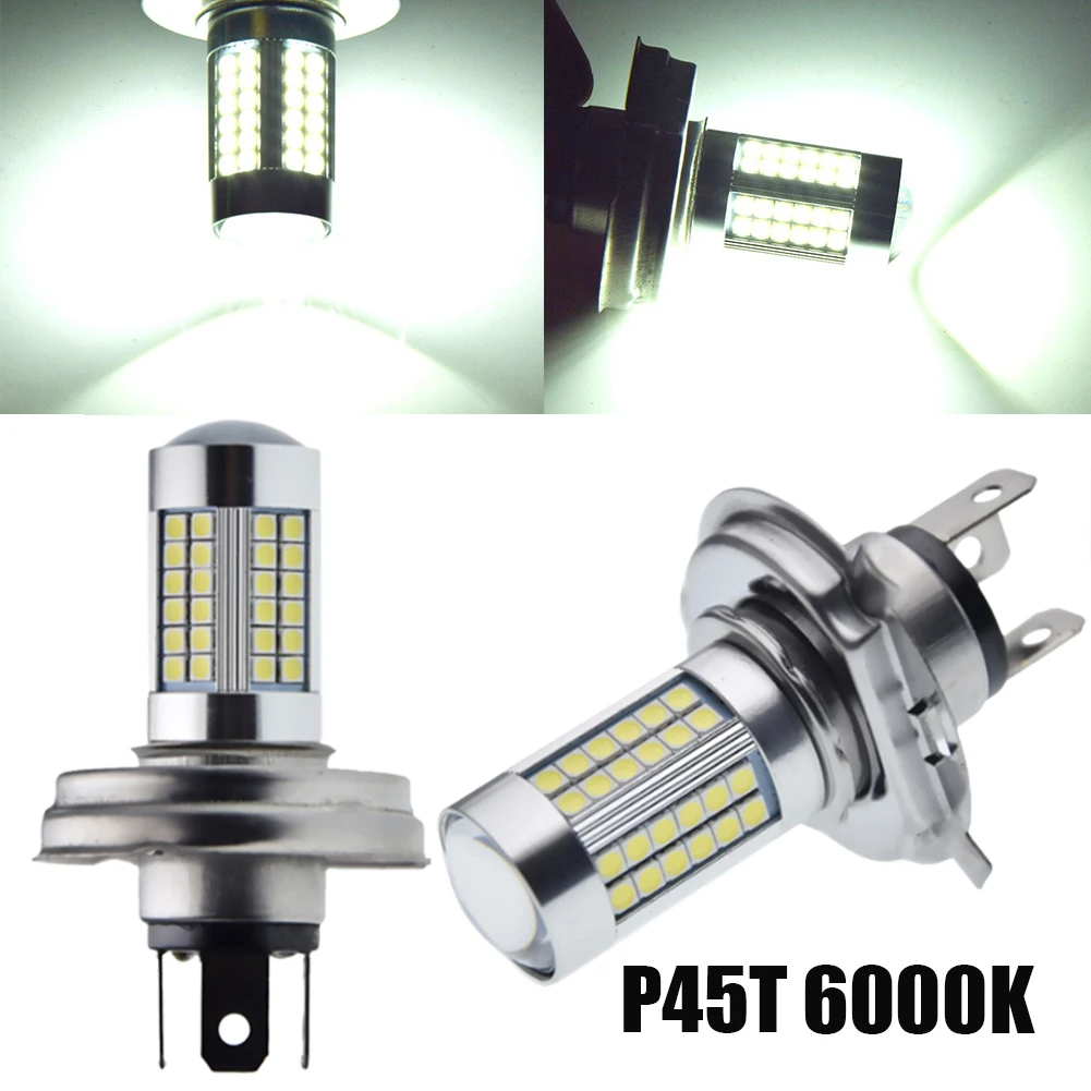 

1/2Pcs P45T LED Light Bulb White 6V 10-30V Hi/Lo Car Motorcycle Motorbike Headlight P45T-3030-66SMD-12W LED Headlight High Low B