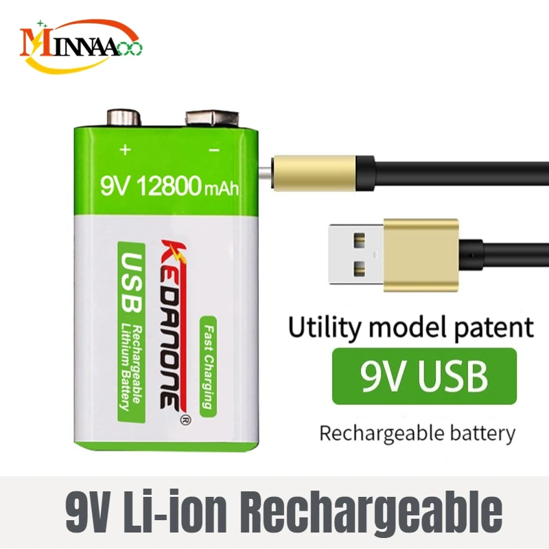 

12800mAh micro USB 9 Volt li-ion Rechargeable Battery 6F22 9V Li ion Lithium Battery for RC Helicopter Model Microphone Toy