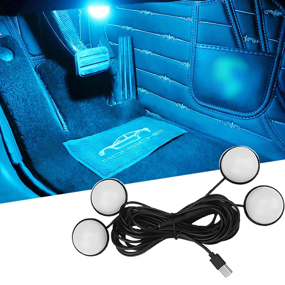 

Car LED Foot Ambient Lights 3 Colors Auto Home Party Atmosphere Decorative Star Bulb Car Interior One with Four Night Lamp