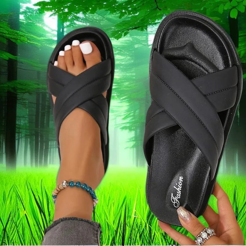 

Women's Slippers 2023 New Open Toe Cross Strap Beach Shoes Summer Fashion Non-slip Soft Bottom Ladies Slippers Shoes for Women