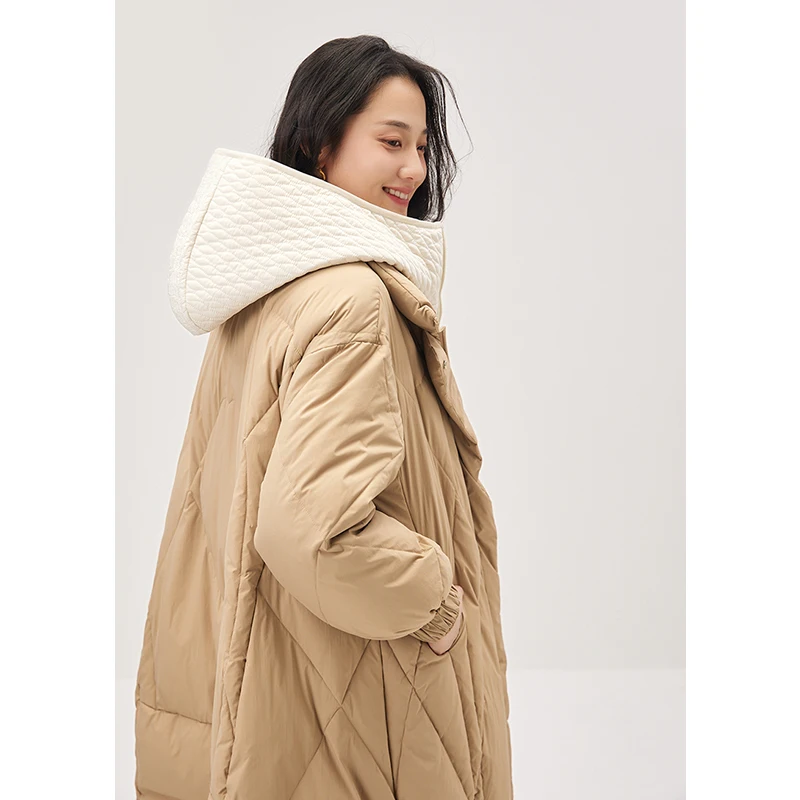New Spliced  Casacos Femininos Inverno 2022 Coat 90% White Duck Down Long Abrigo Mujer  Winter Jacket Women  High Street
