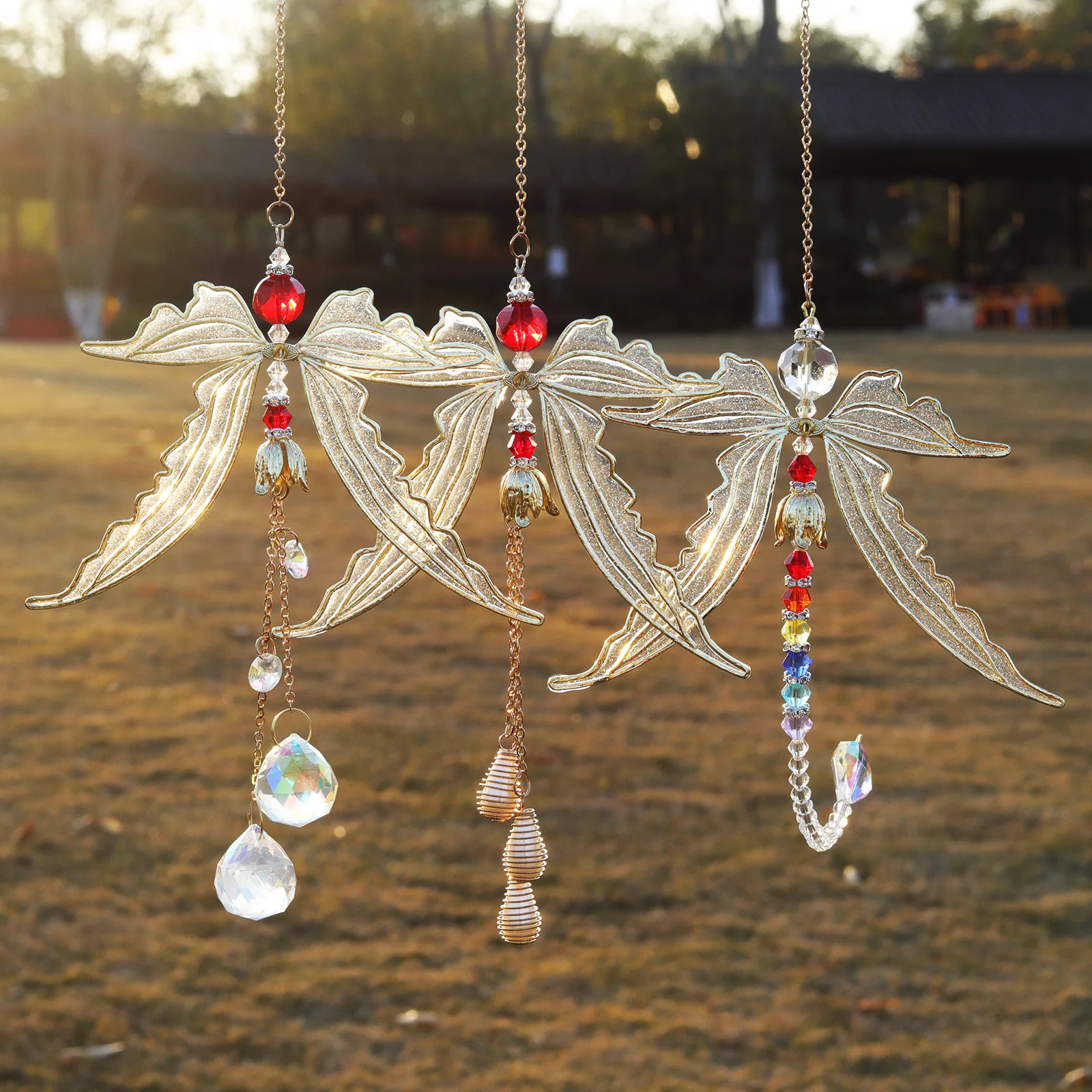

Crystal Dragonfly Sun Catcher Chakras Decoration Crystal Pendant Stained Glass Dragonfly Hanging Ornaments Prism Garden Supply
