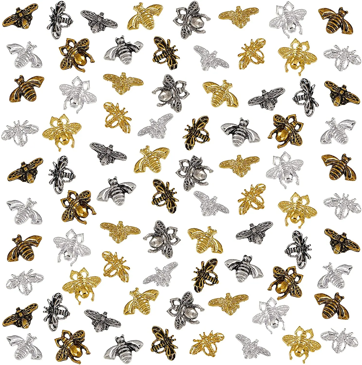 

50PCS/LOT Nail Art Decoration Bees Shape Retro Nail Charms 3D Metal Alloy Nail Sticker